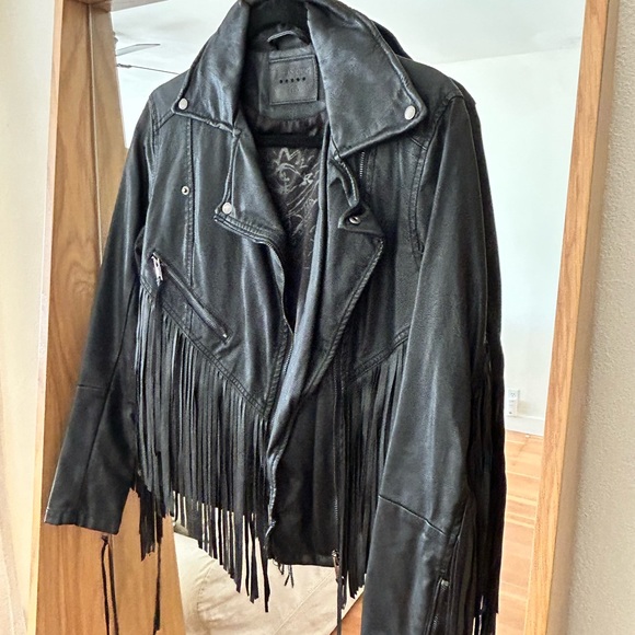 Blank NYC Jackets & Blazers - Blank NYC,black fringe leather jacket,Wear+tear on collar from hanging up.